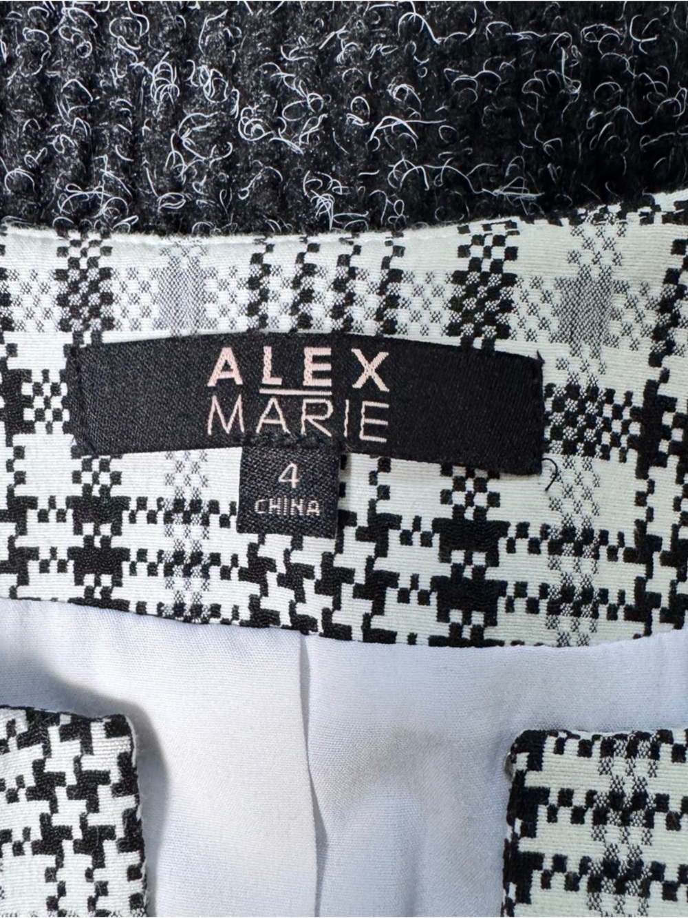 Alex Marie Plaid Coat Dress Jacket Black White Academia Career Work Size 4 - Picture 6 of 8